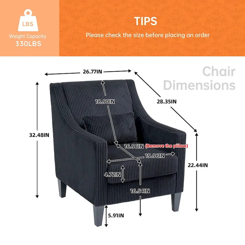 Fauteuil HOMEFUN en velours côtelé, style moderne du milieu du siècle, avec structure en bois, pour salon
