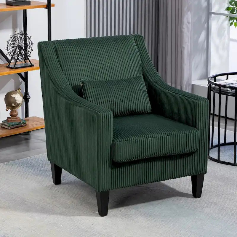 Fauteuil HOMEFUN en velours côtelé, style moderne du milieu du siècle, avec structure en bois, pour salon