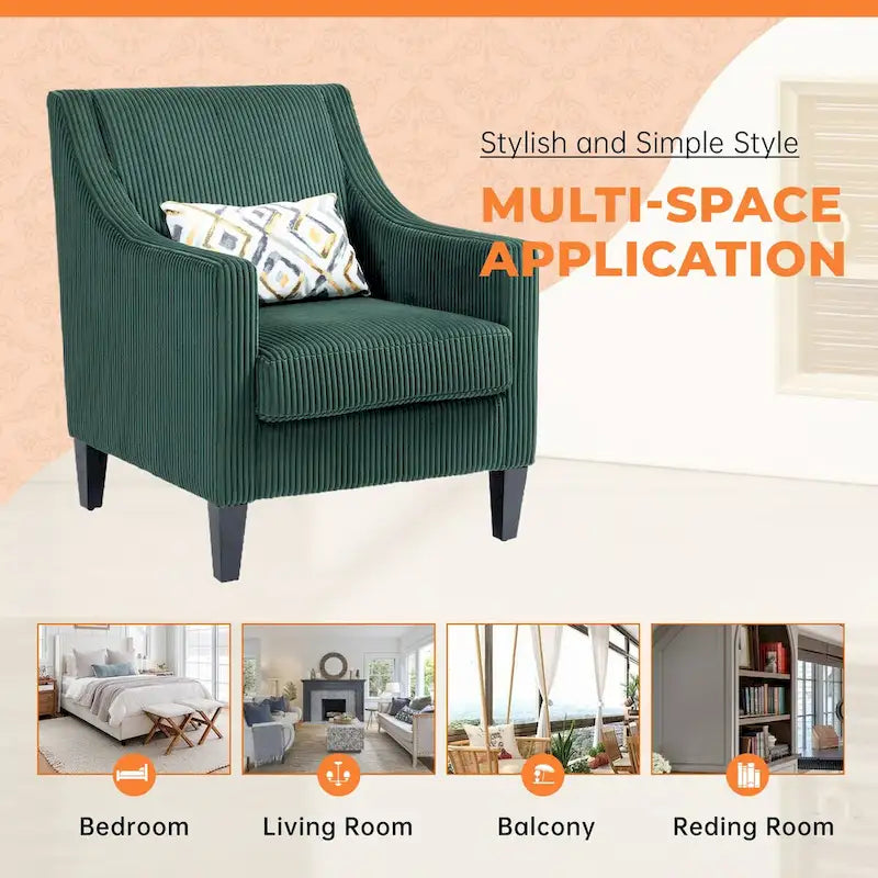 Fauteuil HOMEFUN en velours côtelé, style moderne du milieu du siècle, avec structure en bois, pour salon