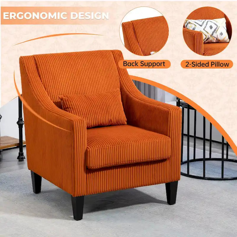 Fauteuil HOMEFUN en velours côtelé, style moderne du milieu du siècle, avec structure en bois, pour salon