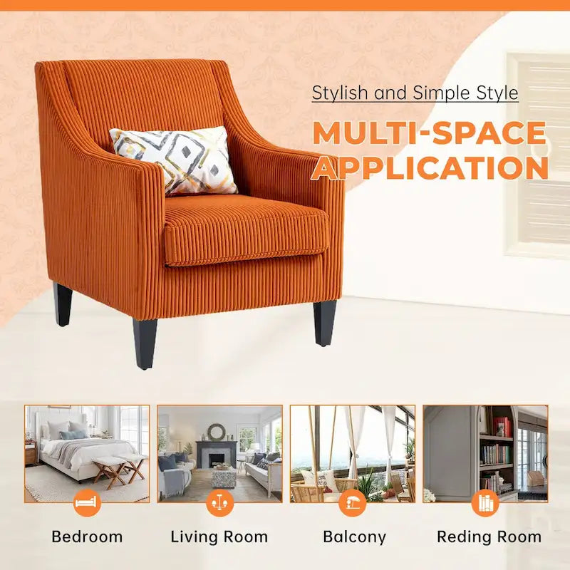 Fauteuil HOMEFUN en velours côtelé, style moderne du milieu du siècle, avec structure en bois, pour salon