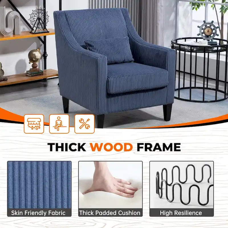 Fauteuil HOMEFUN en velours côtelé, style moderne du milieu du siècle, avec structure en bois, pour salon