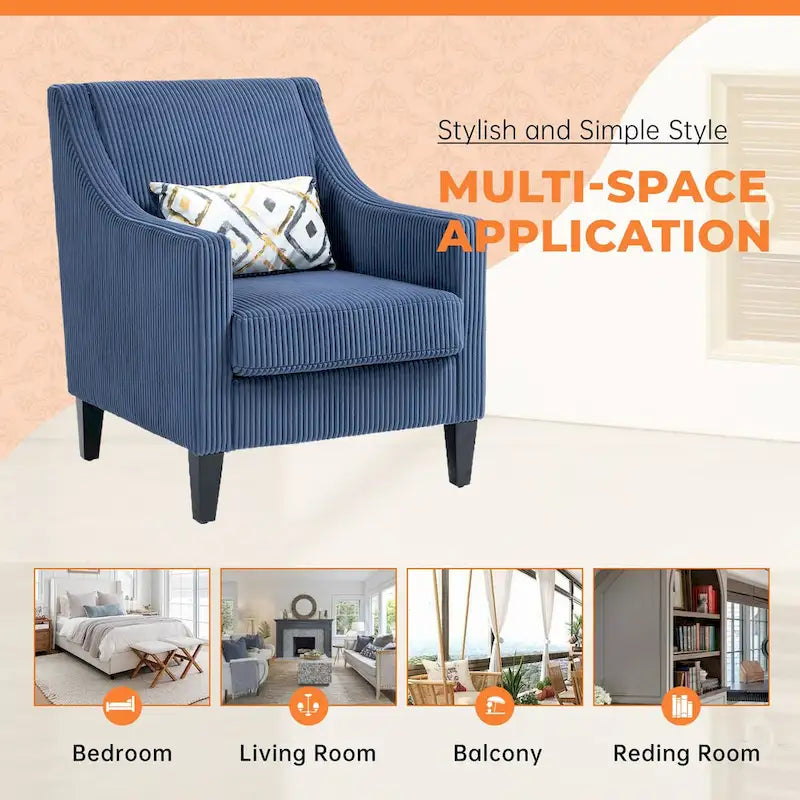 Fauteuil HOMEFUN en velours côtelé, style moderne du milieu du siècle, avec structure en bois, pour salon