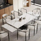 Ensemble de salle à manger 9 pièces, moderne et minimaliste, extensible, avec plateau en pierre frittée et 8 chaises en tissu (94,48 €).