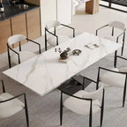 Ensemble de salle à manger 9 pièces, moderne et minimaliste, extensible, avec plateau en pierre frittée et 8 chaises en tissu (94,48 €).