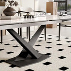 Ensemble de salle à manger 9 pièces, moderne et minimaliste, extensible, avec plateau en pierre frittée et 8 chaises en tissu (94,48 €).