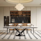 Ensemble de salle à manger 9 pièces, moderne et minimaliste, extensible, avec plateau en pierre frittée et 8 chaises en tissu (94,48 €).