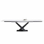 Ensemble de salle à manger 9 pièces, moderne et minimaliste, extensible, avec plateau en pierre frittée et 8 chaises en tissu (94,48 €).