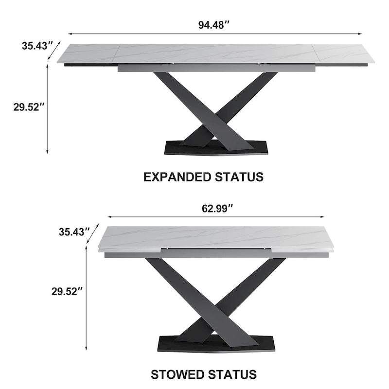Ensemble de salle à manger 9 pièces, moderne et minimaliste, extensible, avec plateau en pierre frittée et 8 chaises en tissu (94,48 €).