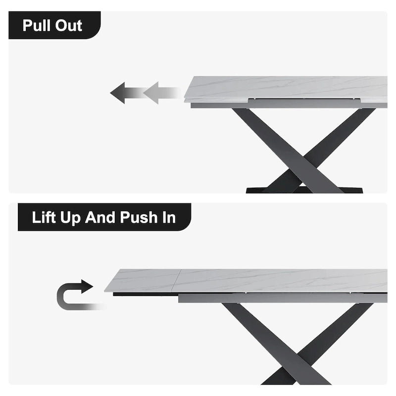Ensemble de salle à manger 9 pièces, moderne et minimaliste, extensible, avec plateau en pierre frittée et 8 chaises en tissu (94,48 €).