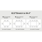 Ensemble de salle à manger 9 pièces, moderne et minimaliste, extensible, avec plateau en pierre frittée et 8 chaises en tissu (94,48 €).