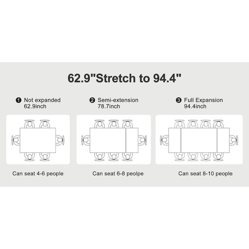 Ensemble de salle à manger 9 pièces, moderne et minimaliste, extensible, avec plateau en pierre frittée et 8 chaises en tissu (94,48 €).