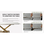 Ensemble de salle à manger 9 pièces, moderne et minimaliste, extensible, avec plateau en pierre frittée et 8 chaises en tissu (94,48 €).