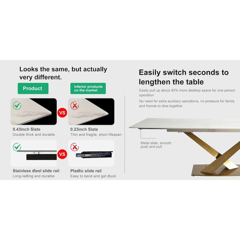 Ensemble de salle à manger 9 pièces, moderne et minimaliste, extensible, avec plateau en pierre frittée et 8 chaises en tissu (94,48 €).