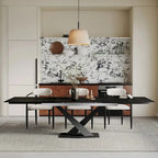 Ensemble de salle à manger 9 pièces, moderne et minimaliste, extensible, avec plateau en pierre frittée et 8 chaises en tissu (94,48 €).