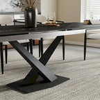 Ensemble de salle à manger 9 pièces, moderne et minimaliste, extensible, avec plateau en pierre frittée et 8 chaises en tissu (94,48 €).