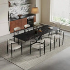 Ensemble de salle à manger 9 pièces, moderne et minimaliste, extensible, avec plateau en pierre frittée et 8 chaises en tissu (94,48 €).