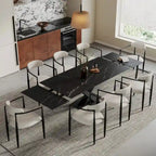 Ensemble de salle à manger 9 pièces, moderne et minimaliste, extensible, avec plateau en pierre frittée et 8 chaises en tissu (94,48 €).