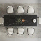 Ensemble de salle à manger 9 pièces, moderne et minimaliste, extensible, avec plateau en pierre frittée et 8 chaises en tissu (94,48 €).