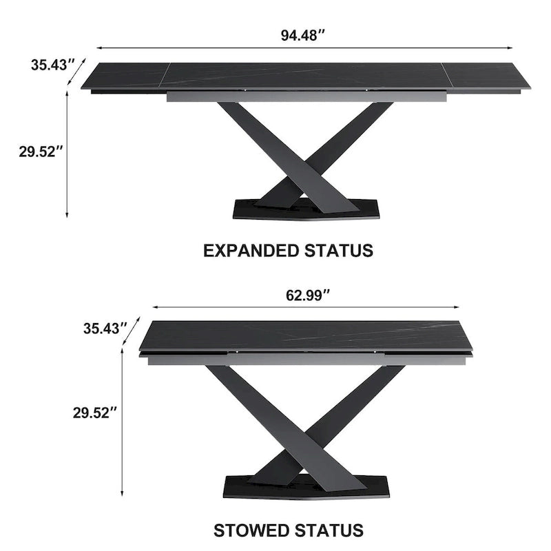 Ensemble de salle à manger 9 pièces, moderne et minimaliste, extensible, avec plateau en pierre frittée et 8 chaises en tissu (94,48 €).