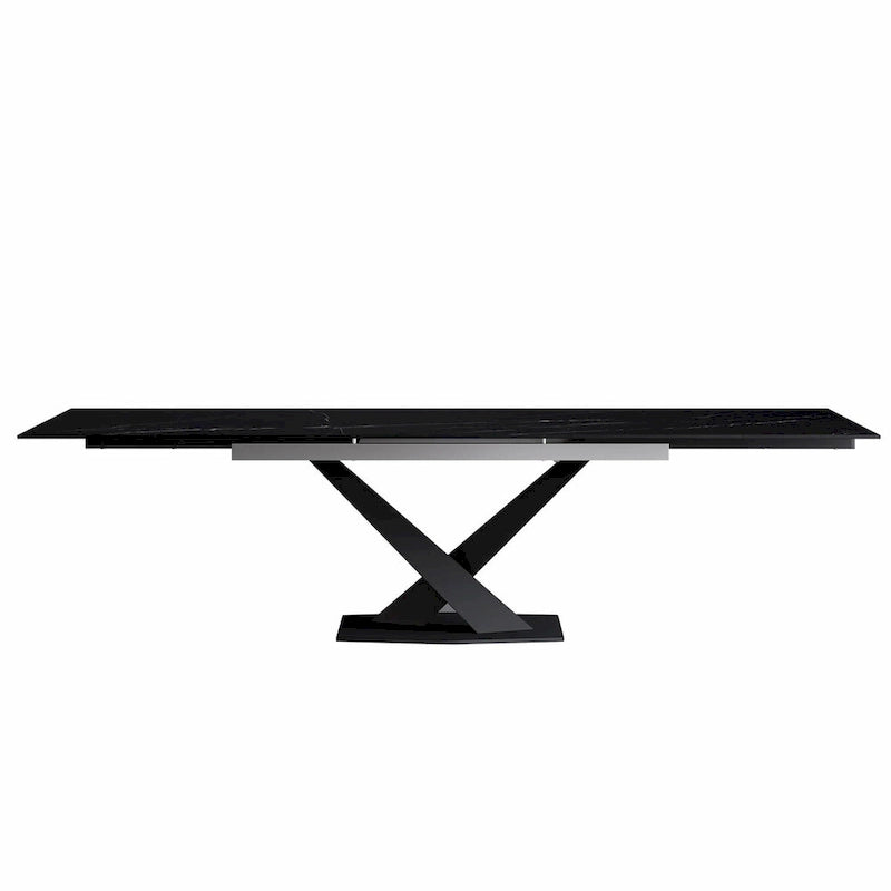 Ensemble de salle à manger 9 pièces, moderne et minimaliste, extensible, avec plateau en pierre frittée et 8 chaises en tissu (94,48 €).