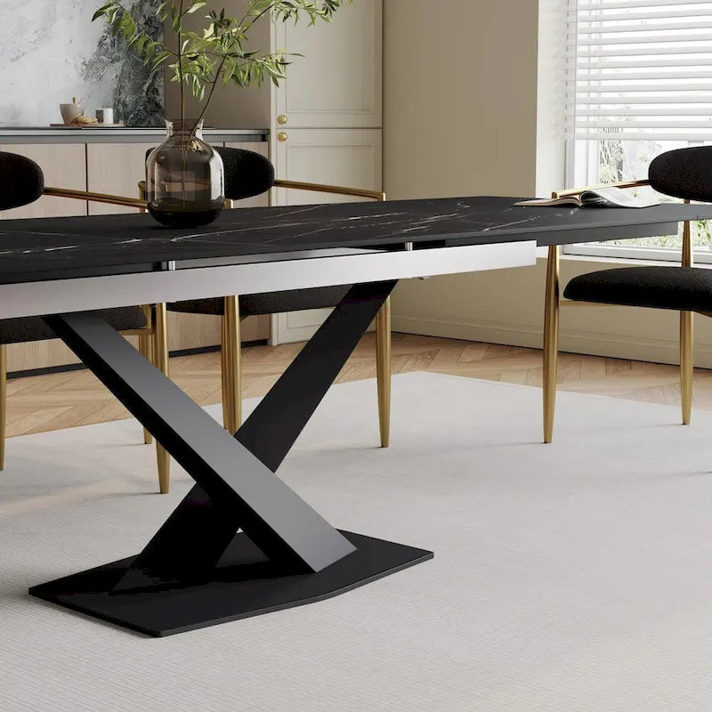 Ensemble de salle à manger 9 pièces, moderne et minimaliste, extensible, avec plateau en pierre frittée et 8 chaises en tissu (94,48 €).