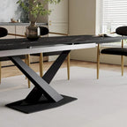 Ensemble de salle à manger 9 pièces, moderne et minimaliste, extensible, avec plateau en pierre frittée et 8 chaises en tissu (94,48 €).