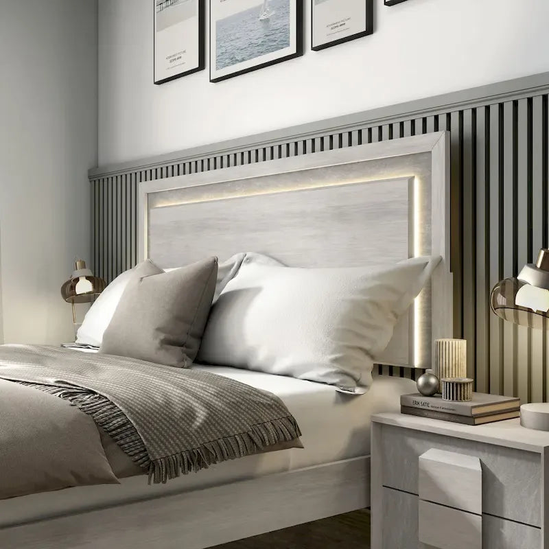 Lit Jonnick contemporain de Furniture of America, panneaux blancs délavés avec éclairage LED