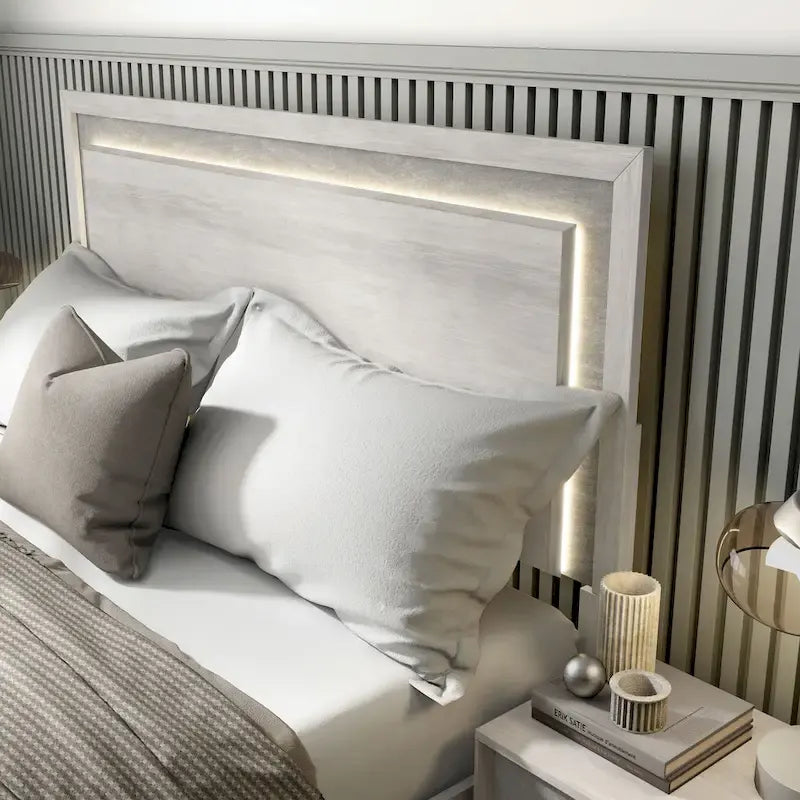 Lit Jonnick contemporain de Furniture of America, panneaux blancs délavés avec éclairage LED