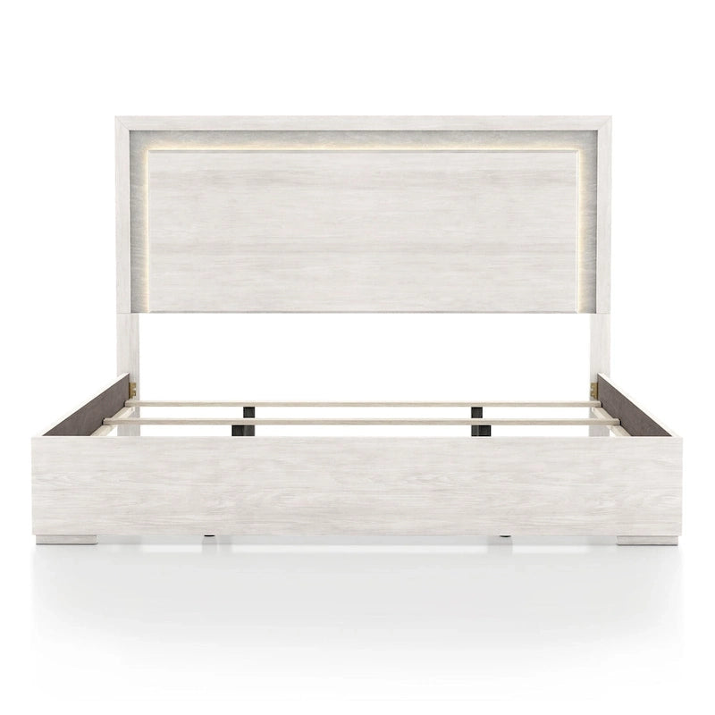 Lit Jonnick contemporain de Furniture of America, panneaux blancs délavés avec éclairage LED