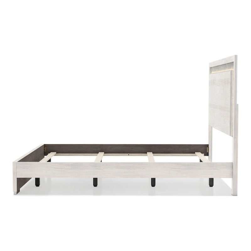 Lit Jonnick contemporain de Furniture of America, panneaux blancs délavés avec éclairage LED