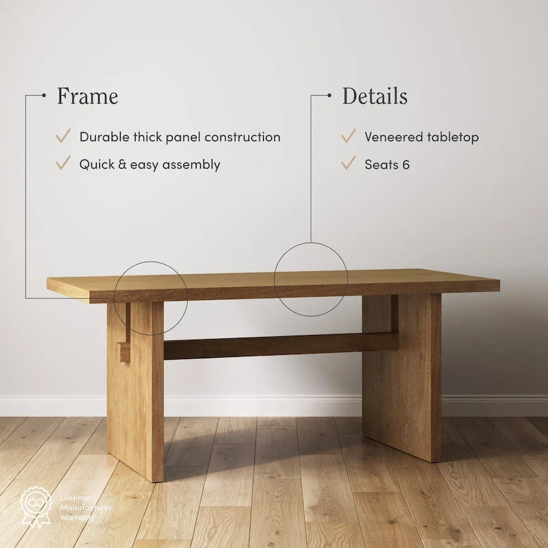 Table de salle à manger moderne Briggs pour 6 personnes, petite table rectangulaire avec pieds en bois massif