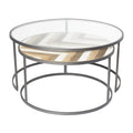 Tables basses gigognes en bois pour salon avec plateau en verre transparent - Lot de 2, gris - Roche River Decor
