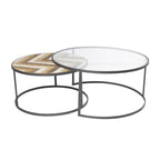 Tables basses gigognes en bois pour salon avec plateau en verre transparent - Lot de 2, gris - Roche River Decor