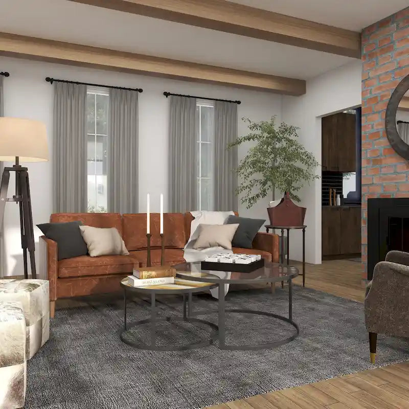 Tables basses gigognes en bois pour salon avec plateau en verre transparent - Lot de 2, gris - Roche River Decor