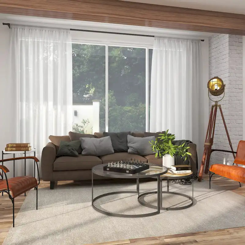 Tables basses gigognes en bois pour salon avec plateau en verre transparent - Lot de 2, gris - Roche River Decor