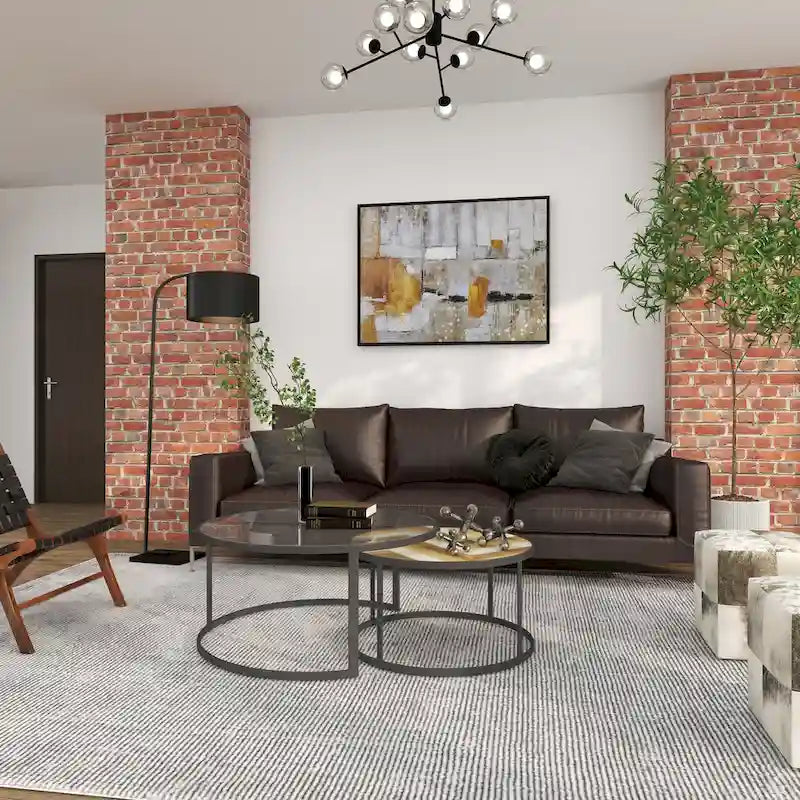 Tables basses gigognes en bois pour salon avec plateau en verre transparent - Lot de 2, gris - Roche River Decor