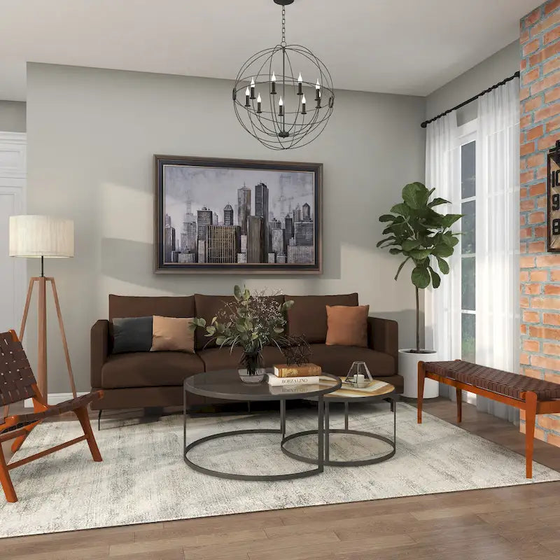 Tables basses gigognes en bois pour salon avec plateau en verre transparent - Lot de 2, gris - Roche River Decor