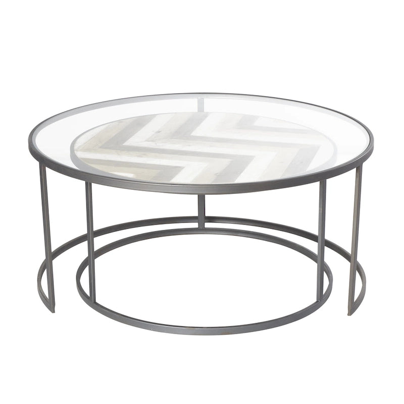 Tables basses gigognes en bois pour salon avec plateau en verre transparent - Lot de 2, gris - Roche River Decor
