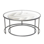 Tables basses gigognes en bois pour salon avec plateau en verre transparent - Lot de 2, gris - Roche River Decor