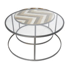 Tables basses gigognes en bois pour salon avec plateau en verre transparent - Lot de 2, gris - Roche River Decor