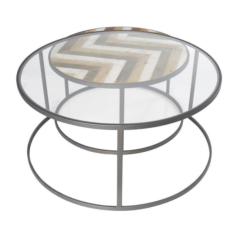 Tables basses gigognes en bois pour salon avec plateau en verre transparent - Lot de 2, gris - Roche River Decor