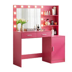 Coiffeuse Roomfitters avec miroir lumineux, table de maquillage avec 2 tiroirs et rangements, table de maquillage avec rangements ouverts