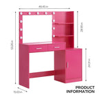 Coiffeuse Roomfitters avec miroir lumineux, table de maquillage avec 2 tiroirs et rangements, table de maquillage avec rangements ouverts