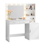 Coiffeuse Roomfitters avec miroir lumineux, table de maquillage avec 2 tiroirs et rangements, table de maquillage avec rangements ouverts