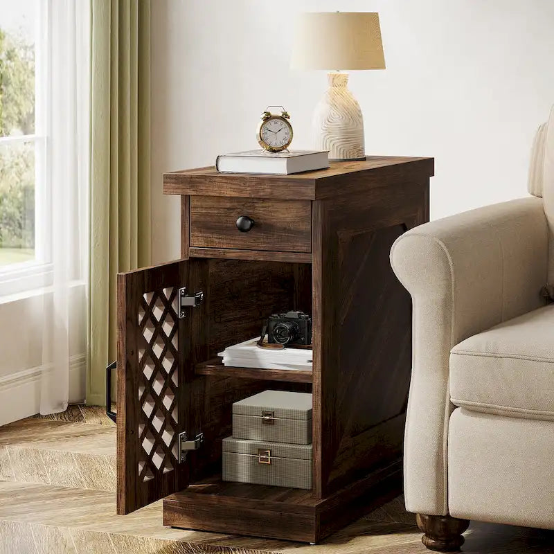 Table d'appoint en bois de 65 cm de haut, table de chevet pour chambre, brun rustique - 60 cm L x 30 cm l x 65 cm H