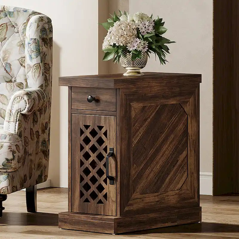 Table d'appoint en bois de 65 cm de haut, table de chevet pour chambre, brun rustique - 60 cm L x 30 cm l x 65 cm H