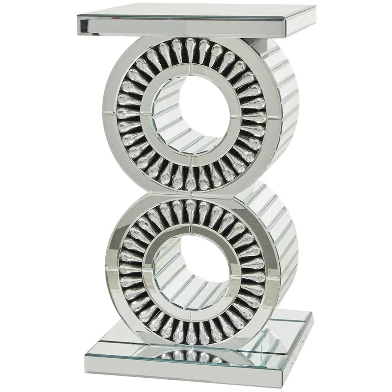 Table d'appoint d'appoint en verre miroir ornée de cristaux - Argent - Roche River Decor