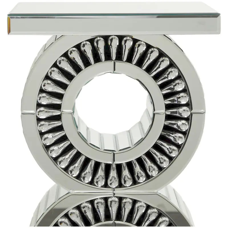 Table d'appoint d'appoint en verre miroir ornée de cristaux - Argent - Roche River Decor