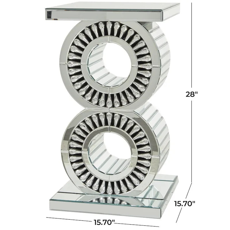 Table d'appoint d'appoint en verre miroir ornée de cristaux - Argent - Roche River Decor
